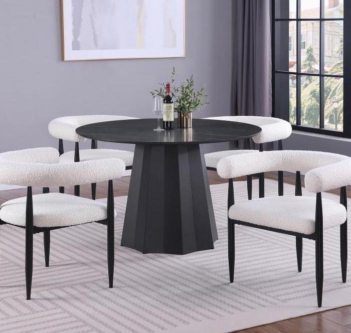 Camden 5 pcs round faux marble dining table set