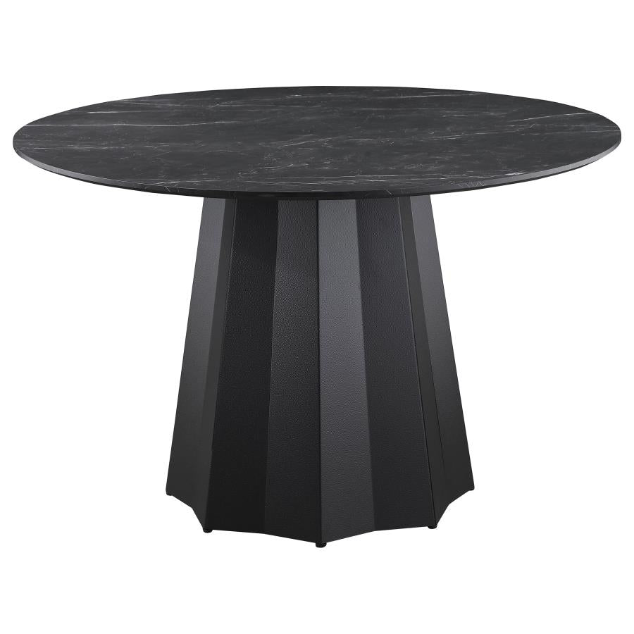 Camden 5 pcs round faux marble dining table set