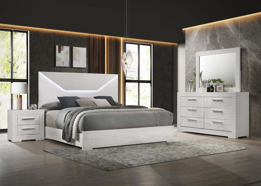 Ensemble de chambre à coucher Ives 4 pièces avec lit queen ou king size, lumières LED blanches brillantes