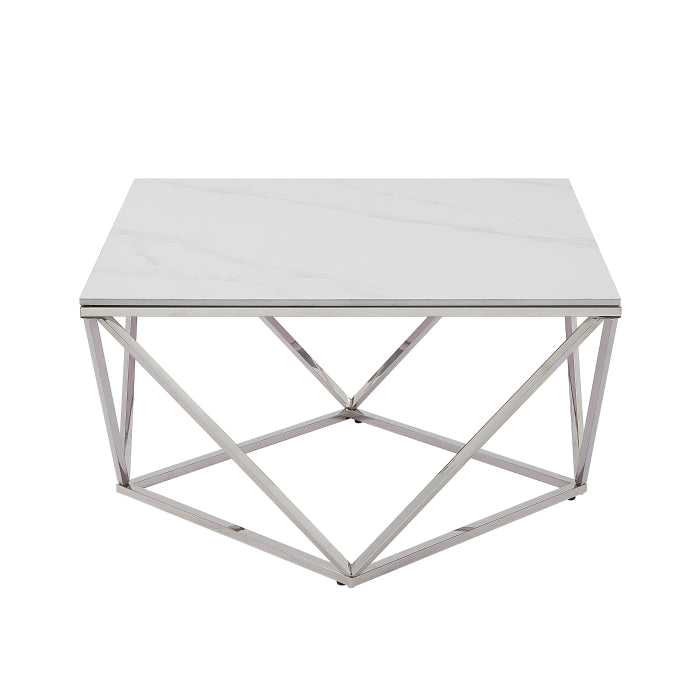 White chrome faux marble coffee table