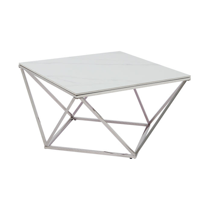 White chrome faux marble coffee table