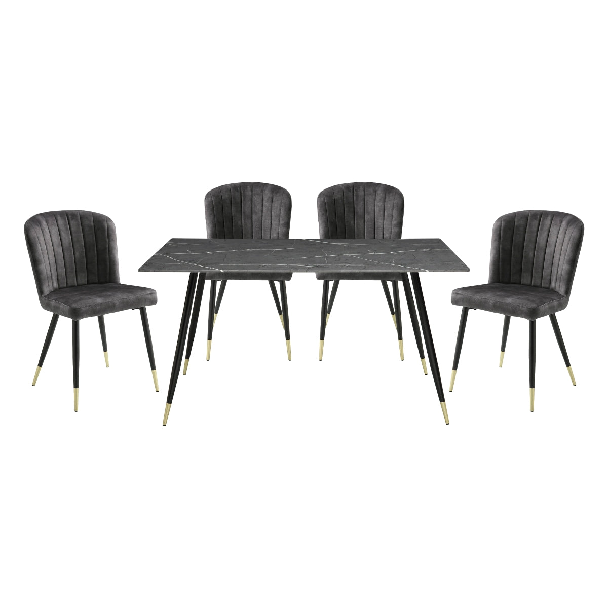 Tessy 5 pcs faux marble black gold dining table set