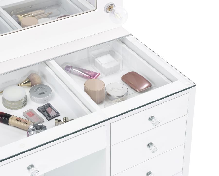 ACENA 7-DRAWER VANITY SET WITH LIGHTING WHITE HIGH GLOSS