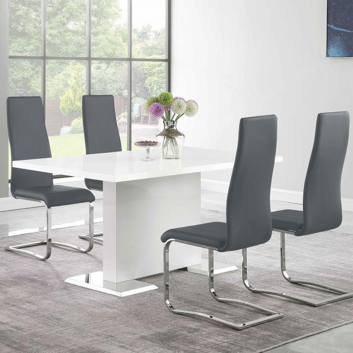 Anges 5 piece Dining Table Set White High Gloss and White