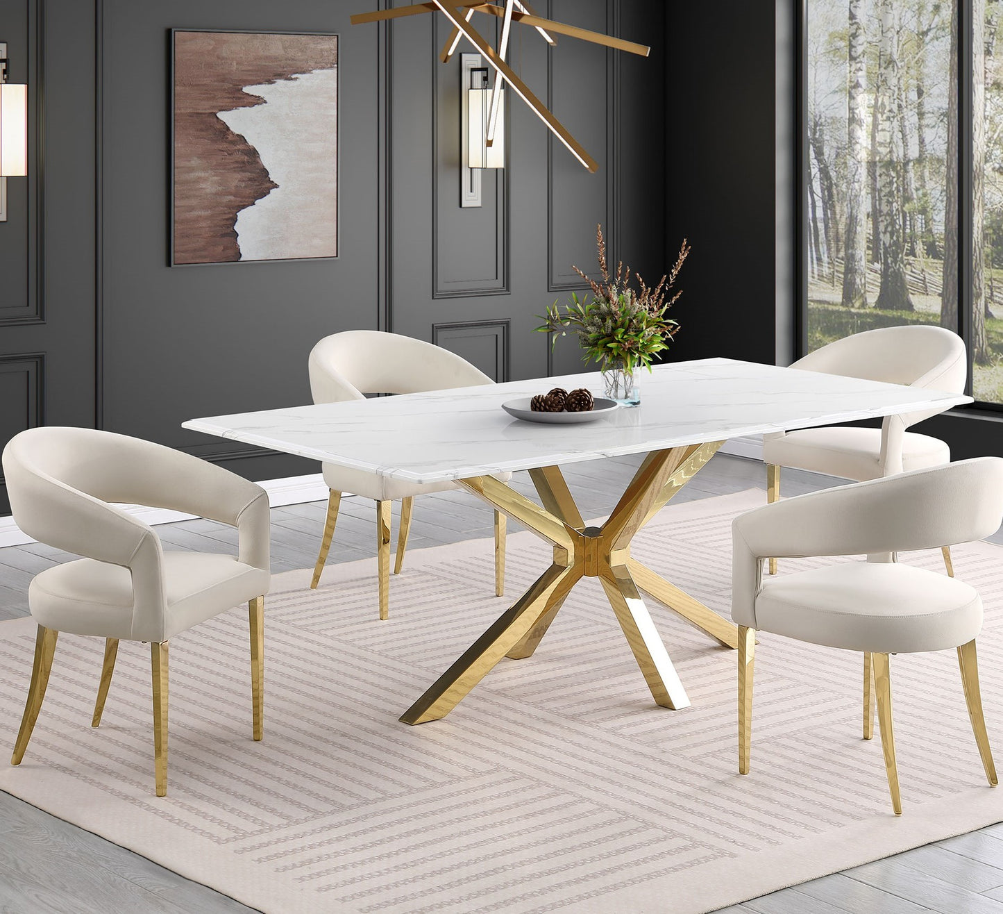 Galiano Velvet 5 pcs Dining Cream Beige set
