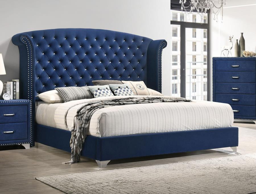 Melody Upholstered Queen Wingback Bed Pacific Blue