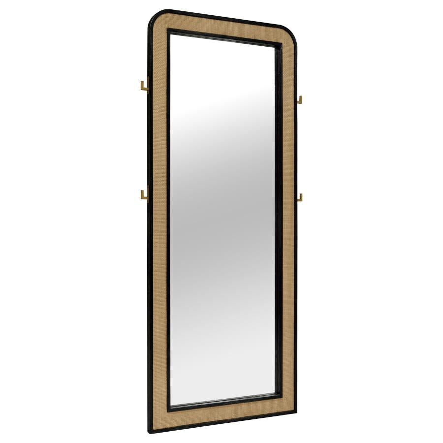 Miroir sur pied pleine longueur en rotin tressé Arini noir