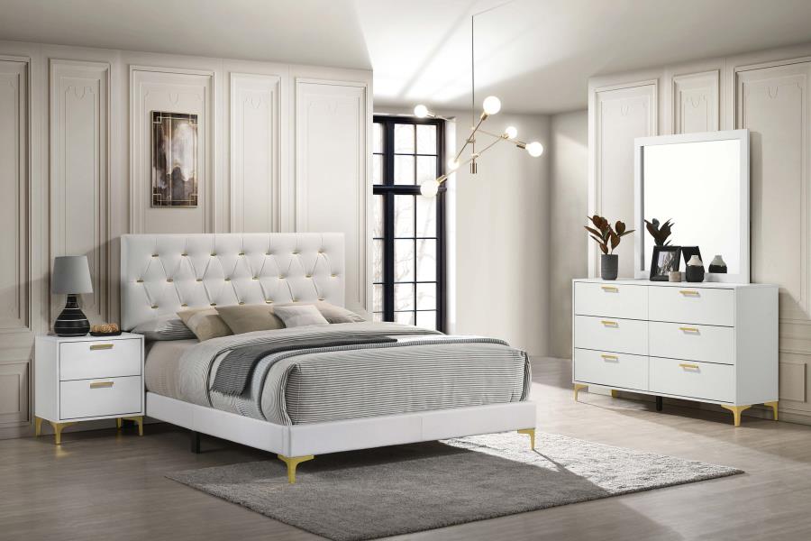 Ensemble de chambre à coucher Kendall 4 pièces blanc ou noir avec accents dorés