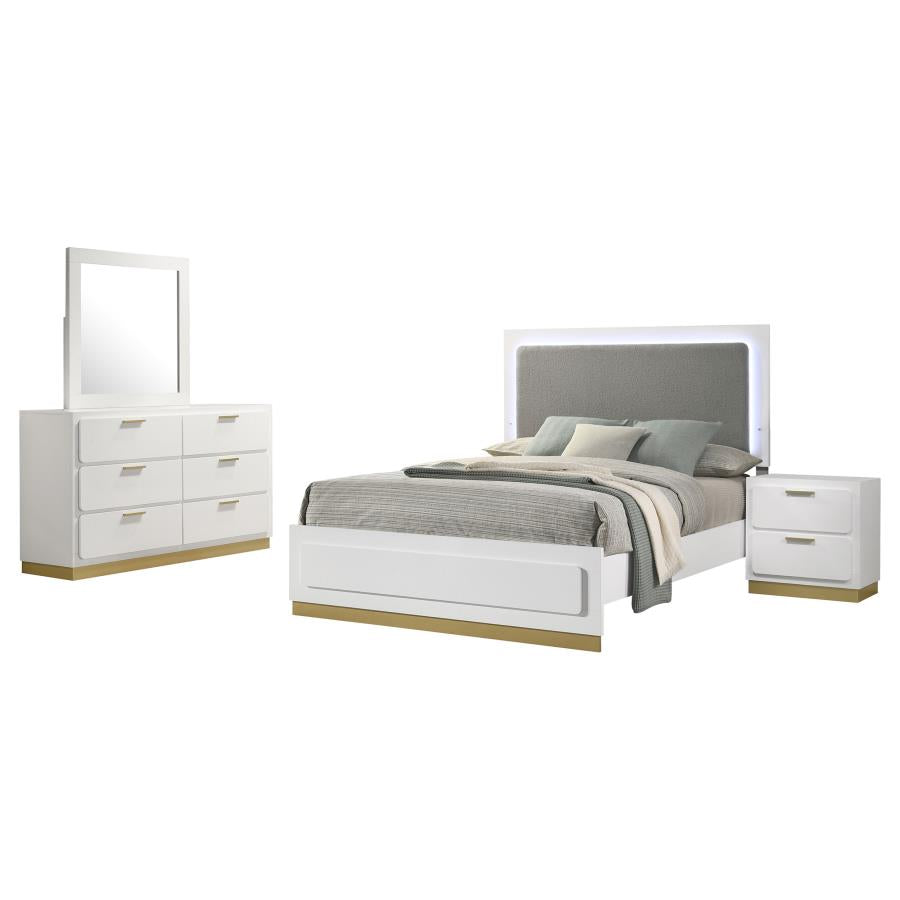 Caraway 4-piece Bedroom Set Queen or King White or Black with LED