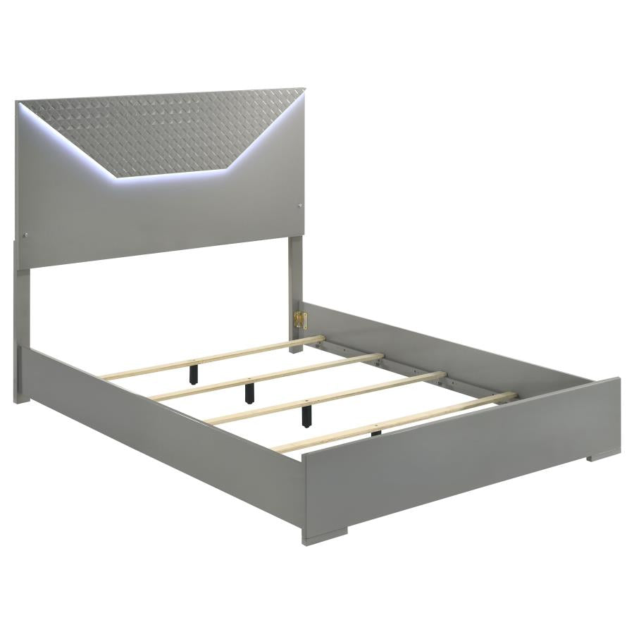 Ives 4-piece Queen Bedroom Set Grey High Gloss LED lights