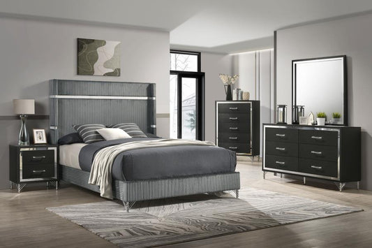 Ensemble de chambre à coucher 4 pièces Lucia Gris et Noir