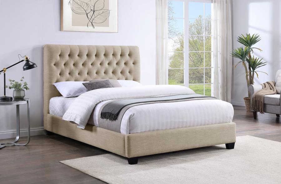 Chloe Upholstered Queen Panel Bed Oatmeal