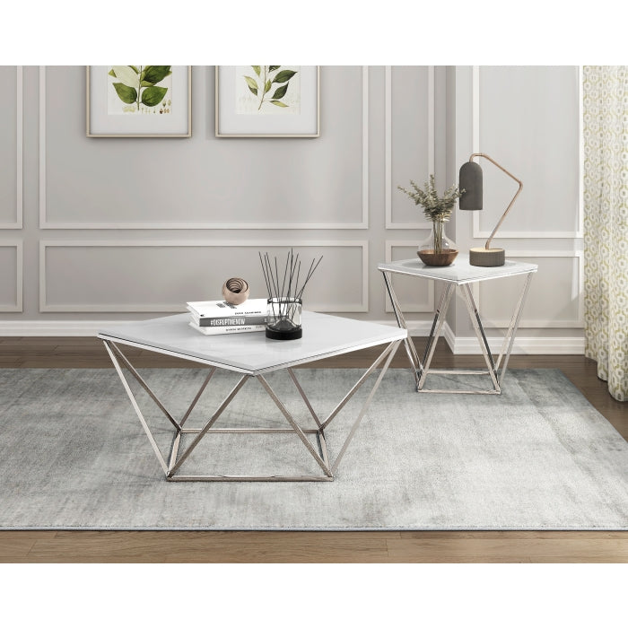 White chrome faux marble coffee table