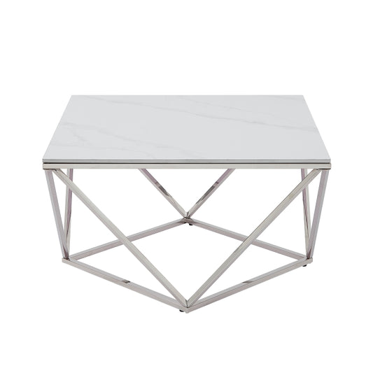 White chrome faux marble coffee table
