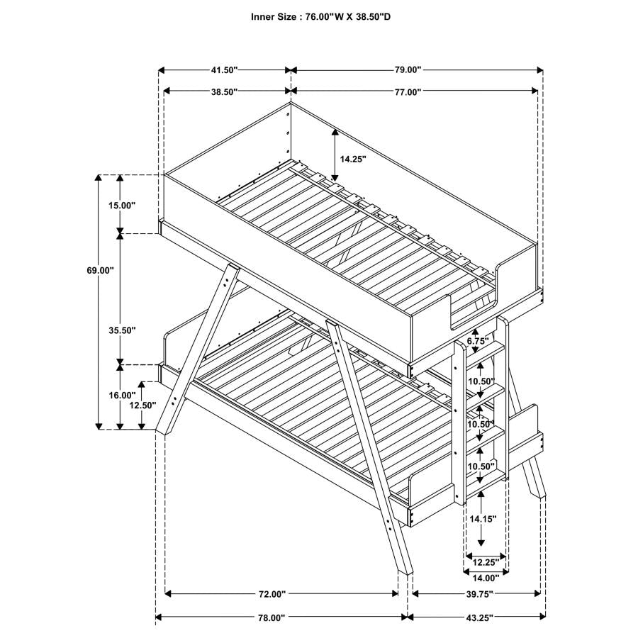 FRANKIE WOOD TWIN OVER TWIN BUNK BED WHITE AND NATURAL
