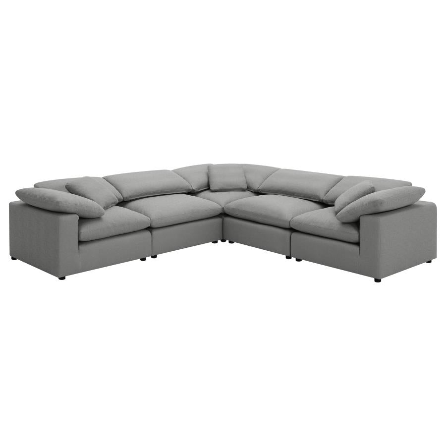 Canapé modulable capitonné 5 pièces Raleigh en tissu Boucle Gris