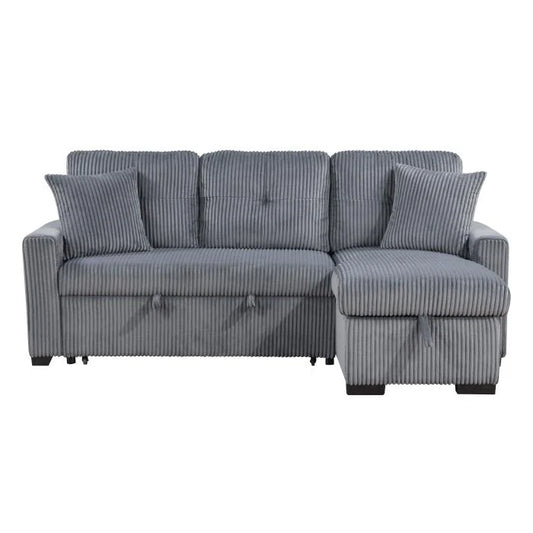 Rhett dark gray corduroy fabric sectional sofa reversible storage chaise