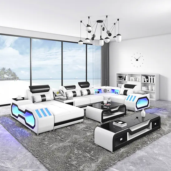 Ultra Modern Sectional Sofa Leather with LED, usb and Bluetooth speakers Miami