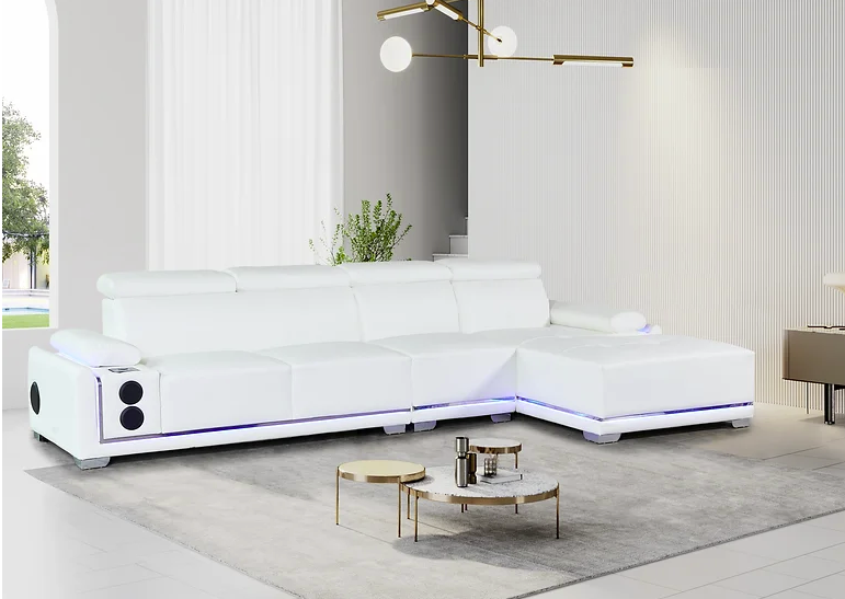 Denver Sectional Leather with Changing LED lights , Speakers Modern