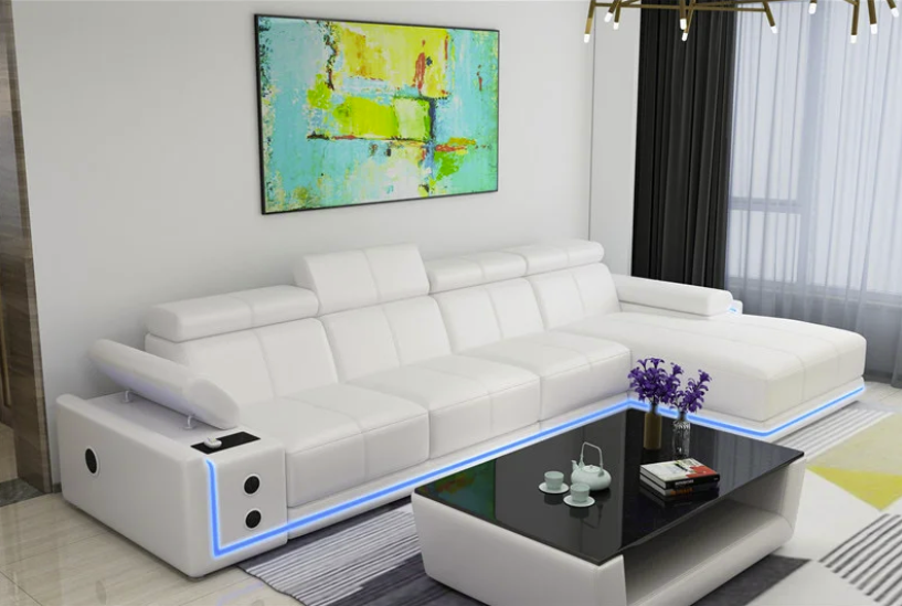Denver Sectional Leather with Changing LED lights , Speakers Modern