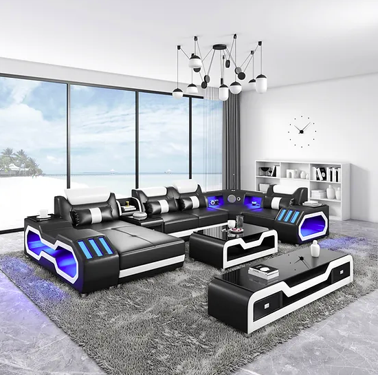 Ultra Modern Sectional Sofa Leather with LED, usb and Bluetooth speakers Miami