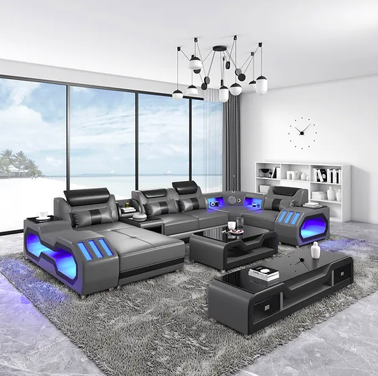 Ultra Modern Sectional Sofa Leather with LED, usb and Bluetooth speakers Miami