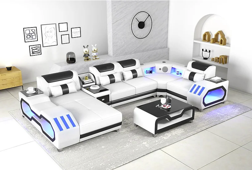 Ultra Modern Sectional Sofa Leather with LED, usb and Bluetooth speakers Miami