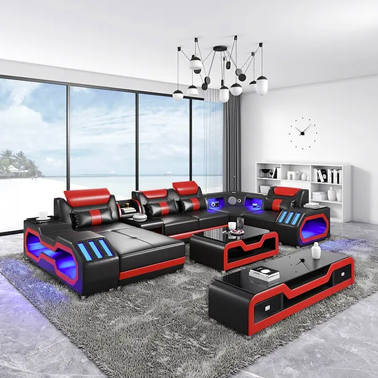 Ultra Modern Sectional Sofa Leather with LED, usb and Bluetooth speakers Miami