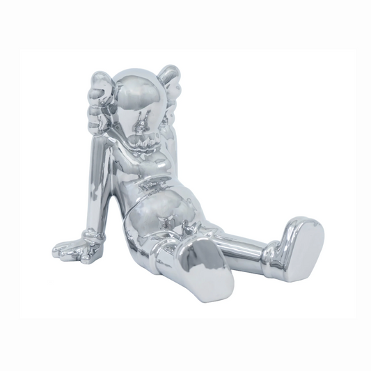 Silver Sitting Kaws Ceramic Sculpture